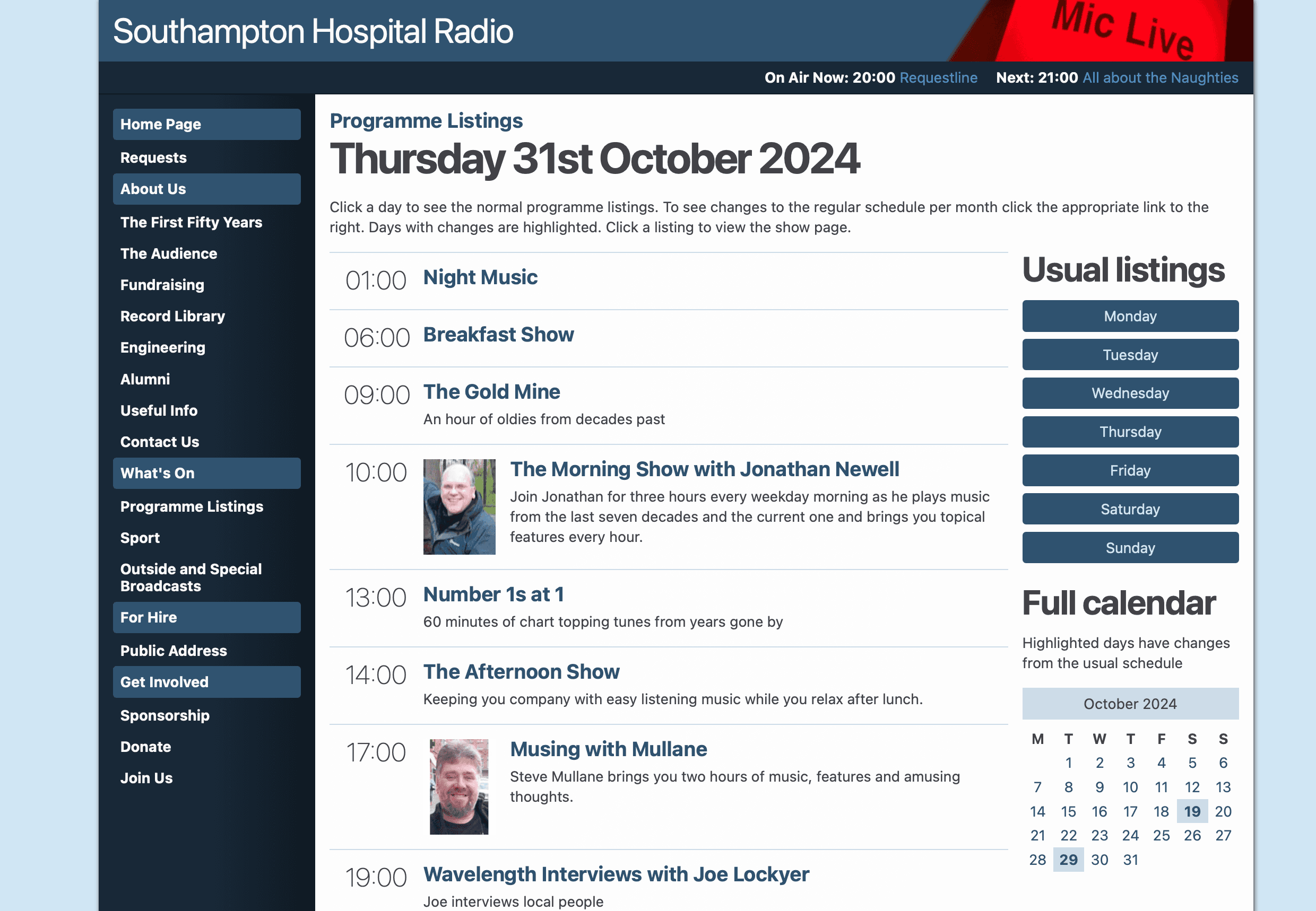 Southampton Hospital Radio CMS Schedule Editing page