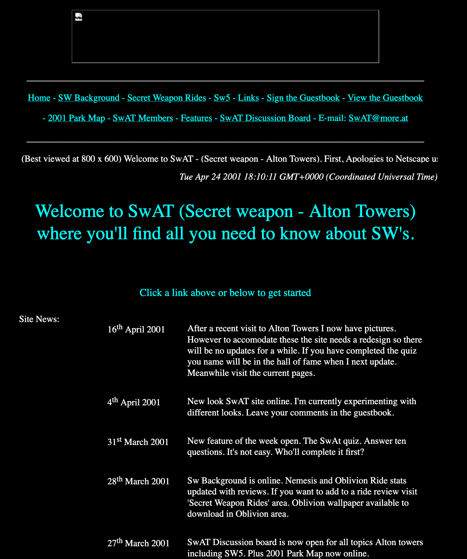 A screenshot from my Secret Weapon Alton Towers website from Archive.org